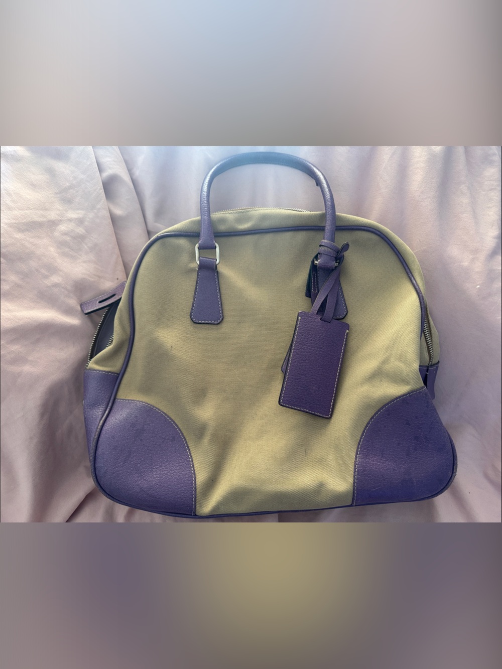 Prada Lilac and Canvas Tote (Purple Leather Trim) gorgeous satin interior